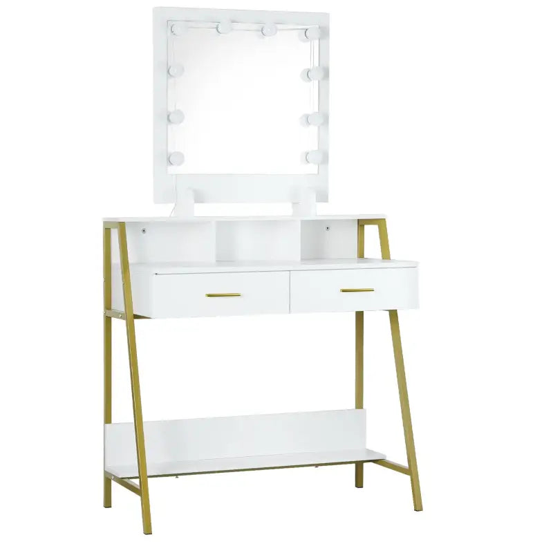 Luxe BukkitBow kaptafel met LED-spiegel, opbergruimte en 2 lades, elegant meubel voor make-up en sieraden.