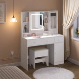 Luxe witte BukkitBow kaptafel met schuifspiegel en sieradenkast, elegant meubelstuk voor make-up en accessoires.