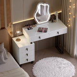 Luxe BukkitBow kaptafel met wolk-spiegel, vijf laden, in wit en metaal, stijlvolle en praktische meubel voor de slaapkamer