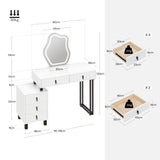 Luxe BukkitBow kaptafel met wolk-spiegel en 5 laden, wit en metalen frame, elegante opbergmeubel voor slaapkamer of entree.