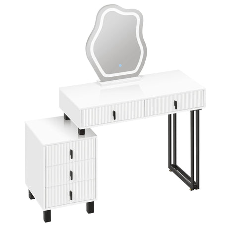 Luxe BukkitBow kaptafel met wolk-spiegel en 5 laden, wit en metaal, elegante en moderne opbergoplossing voor de slaapkamer