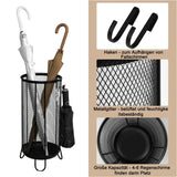 Luxe BukkitBow paraplubak met wateropvangbak, 4 ophanghaken en draadrooster voor stijlvolle en praktische paraplubewaring.