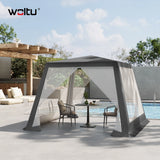 Luxe BukkitBow partytent 3x3m met muggennet en UV-bescherming, geschikt voor buitenfeest en bescherming tegen insecten.