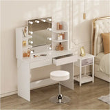 Luxe BukkitBow kaptafel met verlichte LED-spiegel, kruk, lades en opbergplankjes, ideaal voor make-up, afmetingen 108x40x142cm.