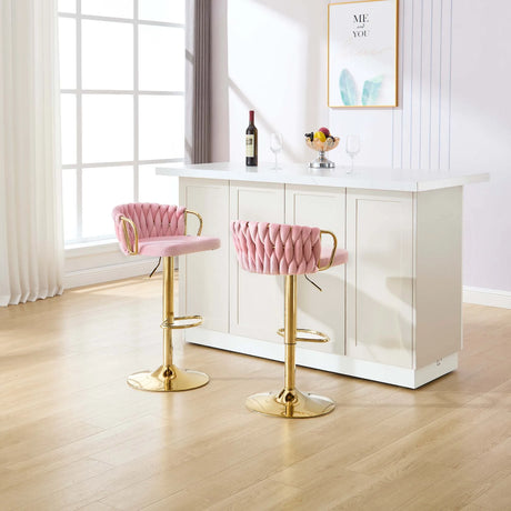 Luxe velvet barkruk van BukkitBow met gevlochten rugleuning, verstelbare hoogte en elegant design voor moderne interieurs.
