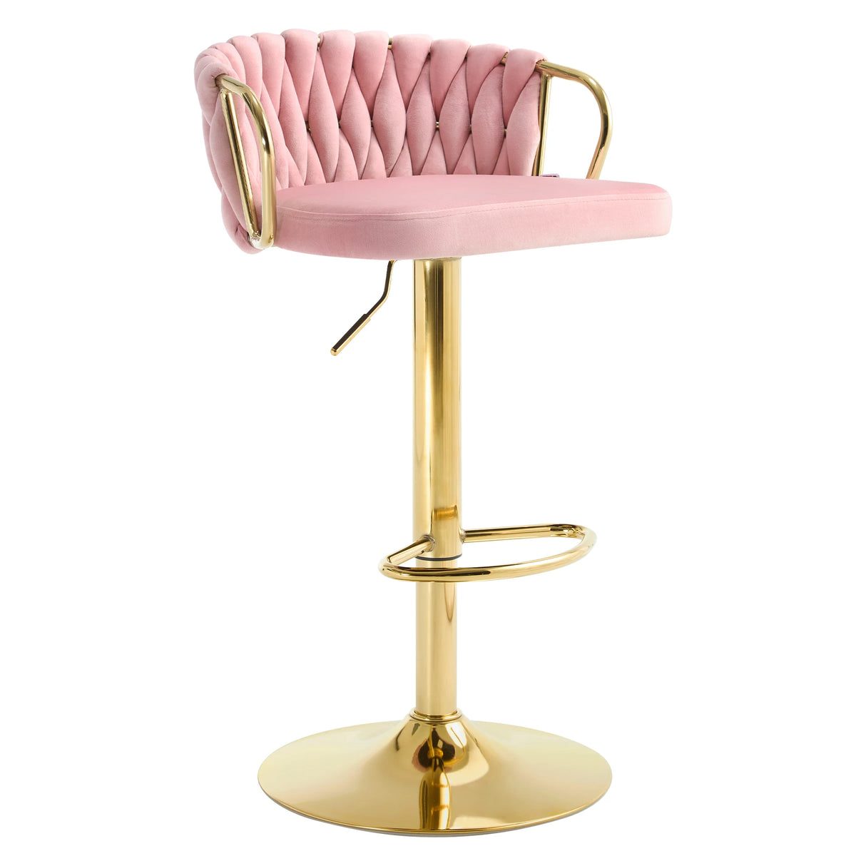Luxe velvet barkruk van BukkitBow met gevlochten rugleuning en verstelbare hoogte, stijlvolle en comfortabele barkruk voor elke ruimte.