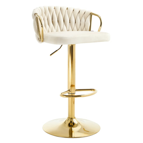 Luxe velvet barkruk van BukkitBow met gevlochten rugleuning, verstelbare hoogte en modern design, perfect voor elegante zitplaatsen