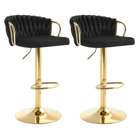 Set van 2 BukkitBow luxe velvet barkrukken met gevlochten rugleuning, elegante en comfortabele stoelen voor in de keuken of bar.