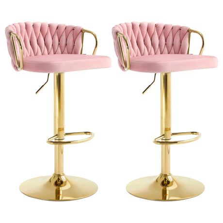 Set van 2 BukkitBow luxe velvet barkrukken met gevlochten rugleuning, stijlvolle en comfortabele zitstoelen voor in de woonkamer of bar
