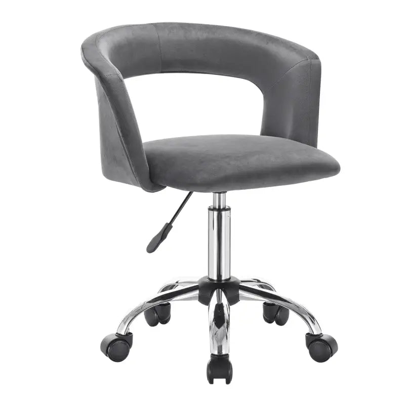 Luxe velvet bureaustoel van BukkitBow met wieltjes, roze kleur, zachte bekleding, ergonomisch ontwerp en verstelbare armleuningen.
