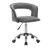 Luxe velvet bureaustoel van BukkitBow met wieltjes, roze kleur, zachte bekleding, ergonomisch ontwerp en verstelbare armleuningen.