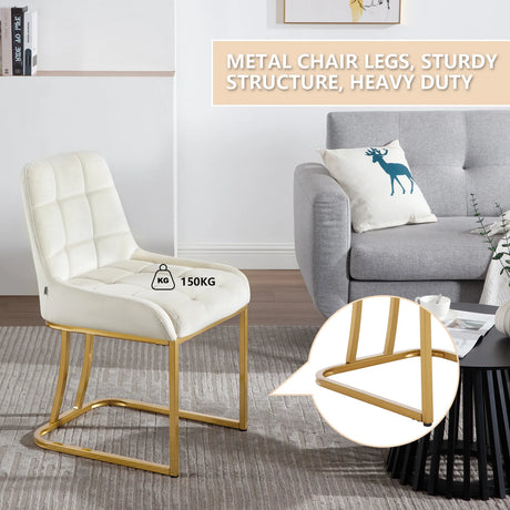 Twee luxe velvet eetkamerstoelen van BukkitBow met gouden frame, elegante design en zachte bekleding, set van 2 stuks.