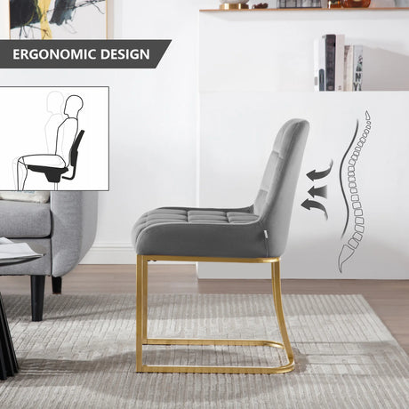 Twee luxe velvet eetkamerstoelen van BukkitBow met gouden frame, elegante design en comfortabele zitting in een modern interieur.
