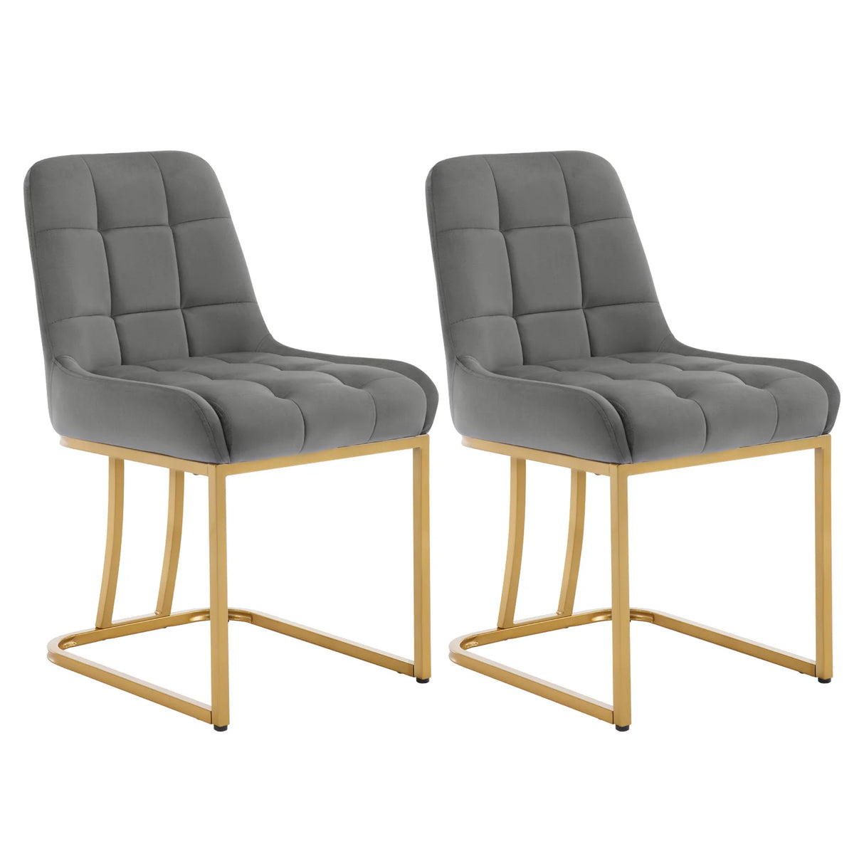 Twee luxe velvet eetkamerstoelen van BukkitBow met gouden frame, elegant design en comfortabele zit, set van 2 stuks.