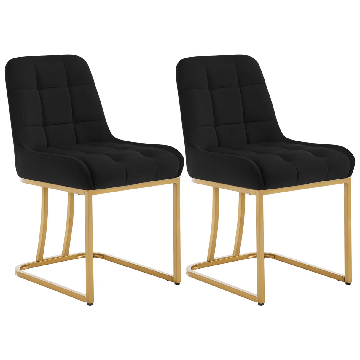 Twee luxe velvet eetkamerstoelen van BukkitBow met gouden frame, stijlvolle set van 2 stoelen voor eethoek of keuken.