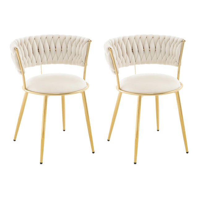 Twee BukkitBow luxe velvet eetkamerstoelen met goudkleurig onderstel, comfortabel en stijlvol voor moderne eethoeken.