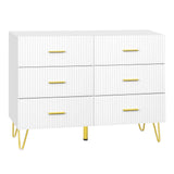Luxe witte BukkitBow commode met 6 laden en gouden details, elegant meubel voor moderne slaapkamers.