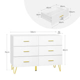 Luxe witte BukkitBow commode met zes laden en gouden details, modern meubel met elegante afwerking en stijlvolle uitstraling