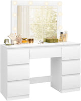 Luxe witte kaptafel van BukkitBow met LED-verlichting en zeven laden, modern ontwerp, geschikt voor slaapkamer of kleedruimte