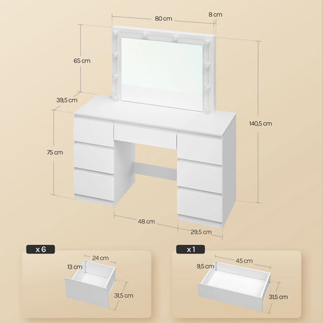 Luxe witte kaptafel van BukkitBow met LED-verlichting en zeven laden, modern design, geschikt als stijlvolle make-up tafel