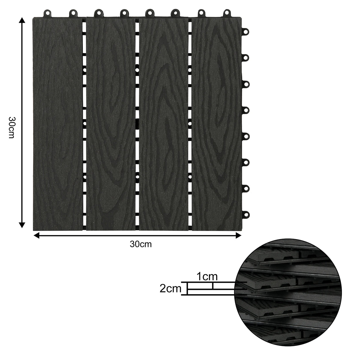 BukkitBow Luxe WPC kliktegels 11-delig voor terras en balkon, waterbestendige terras- en balkontegels, duurzaam en stijlvol