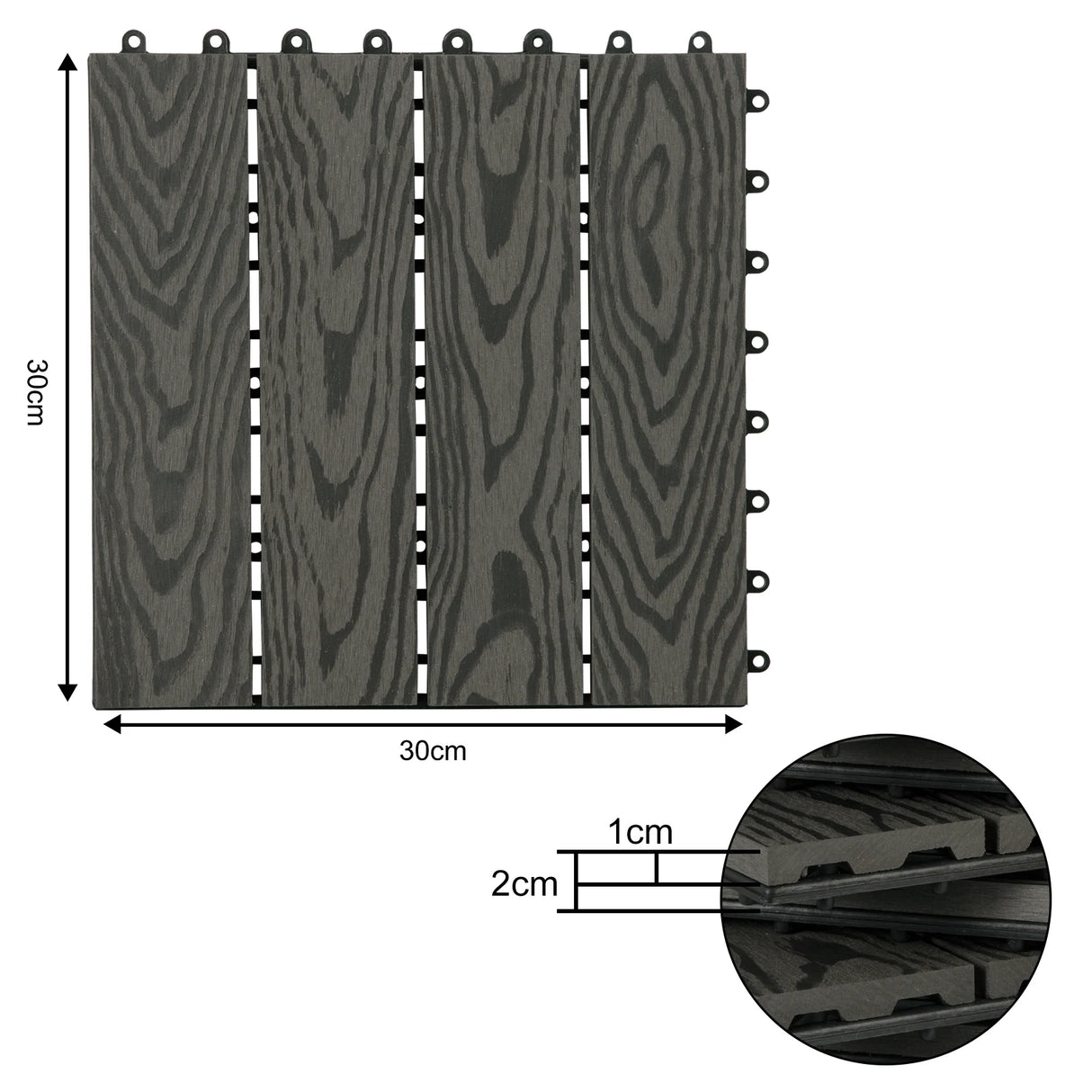 BukkitBow Luxe WPC kliktegels 11-delig voor terras en balkon, waterbestendige terrastegels met natuurlijke uitstraling