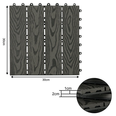 BukkitBow Luxe WPC kliktegels 11-delig voor terras en balkon, waterbestendige terrastegels met natuurlijke uitstraling