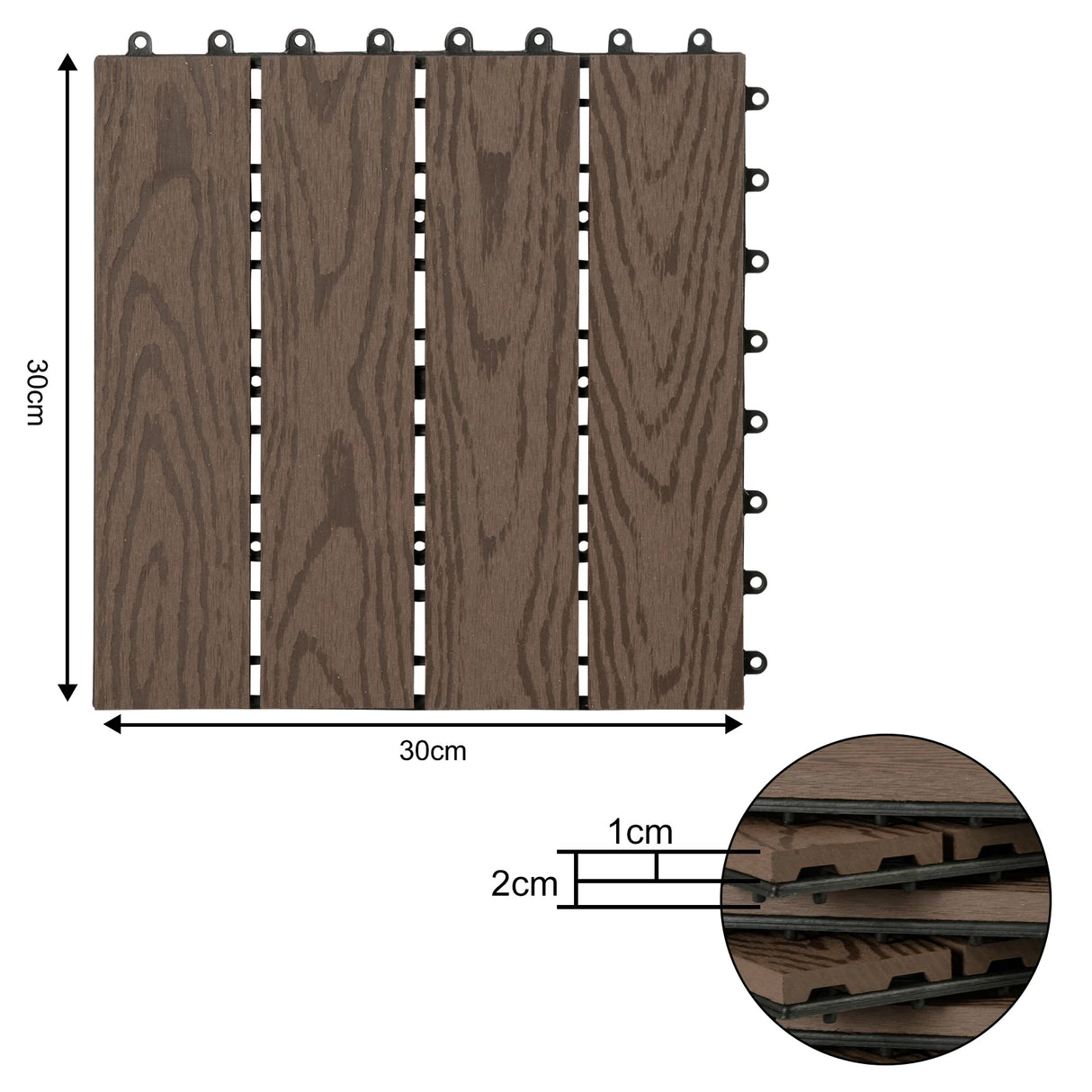 BukkitBow Luxe WPC kliktegels 11-delig voor terras en balkon, waterbestendige en duurzame terras- en balkontegels.