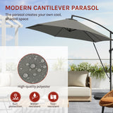 Luxe BukkitBow zwevende parasol van 310cm met slinger en beschermhoes, ideaal voor buitengebruik
