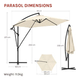 Luxe BukkitBow zwevende parasol van 310cm met slinger en beschermhoes, zichtbaar met elegante ontwerp en stevige constructie