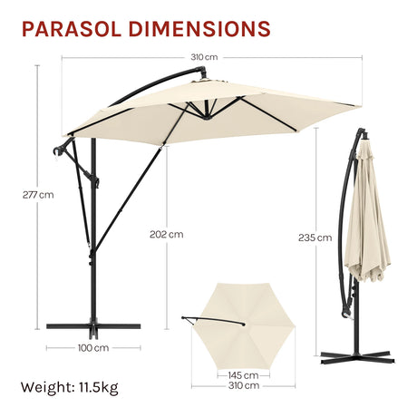 Luxe BukkitBow zwevende parasol van 310cm met slinger en beschermhoes, zichtbaar met elegante ontwerp en stevige constructie