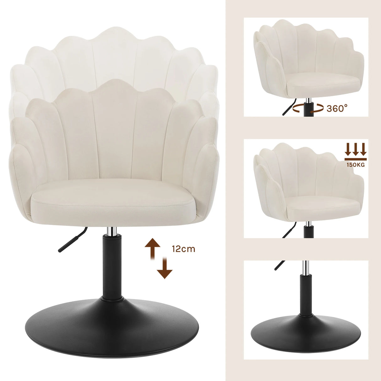 BukkitBow make-up stoel met bloemvormig ontwerp, hoogte verstelbaar, comfortabele barkruk voor schoonheidssalon of thuisgebruik