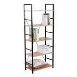 Metalen industriële BukkitBow boekenkast in laddervorm met 5 planken, afmetingen 28x60x148 cm, stevig en stijlvol voor interieur.