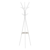 Wit metalen kledingrek BukkitBow met driehoek, plankje en negen haken, 180 cm hoog, voor kleding en accessoires.