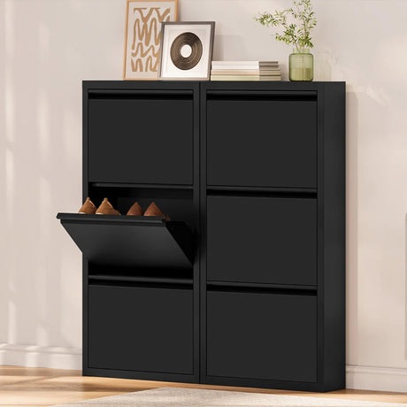 BukkitBow metalen schoenenkast met 3 kleppen, smal en kantelbaar, geschikt voor het opbergen van schoenen in een modern interieur