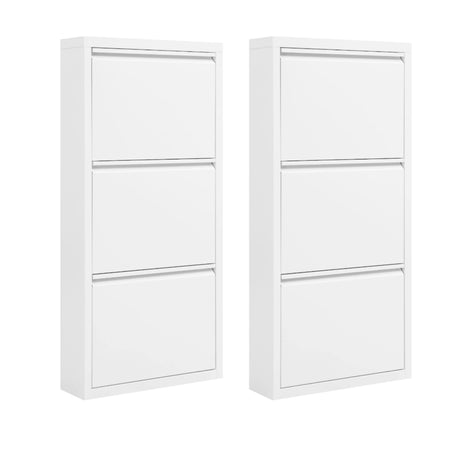 Metalen schoenenkast BukkitBow met 3 kleppen, smal en kantelbaar, ideaal voor het organiseren van schoenen.
