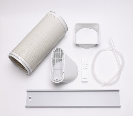BukkitBow mobiele airconditioning met warmtepomp, Wi-Fi, afvoerslang en raamkit, 12.000 BTU, zwart en compact ontwerp