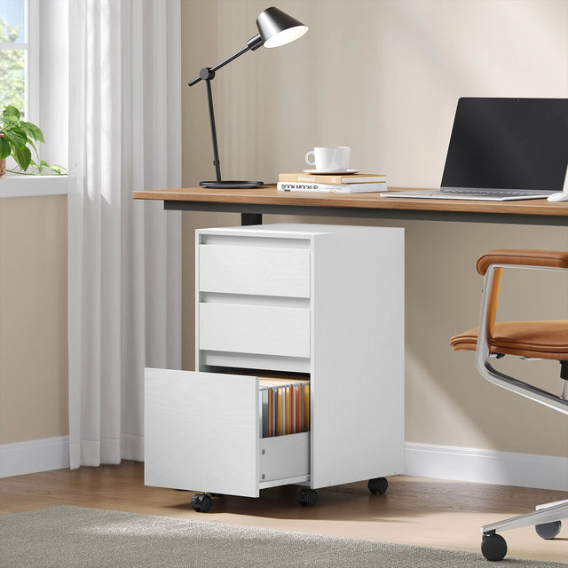 BukkitBow mobiele archiefkast met 3 laden en wielen, rolcontainer voor kantoor of woonkamer, bureau organizer, zwart kunststof.