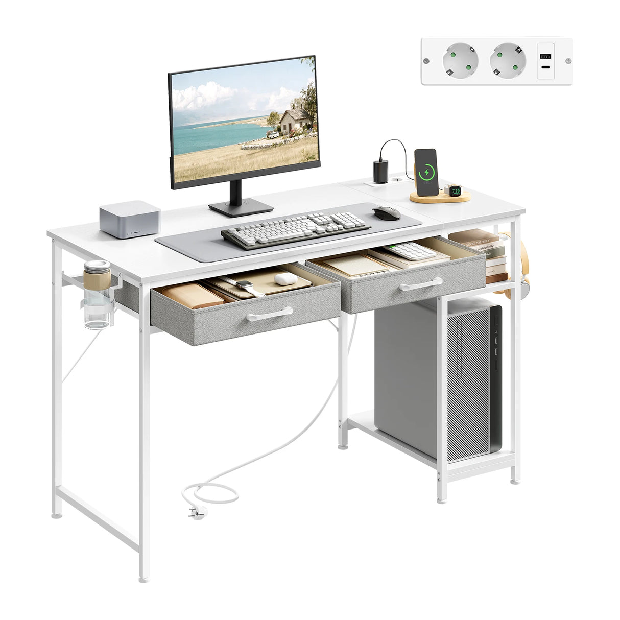 BukkitBow - Modern Bureau met 2 Laden - Stopcontact & USB - 120cm