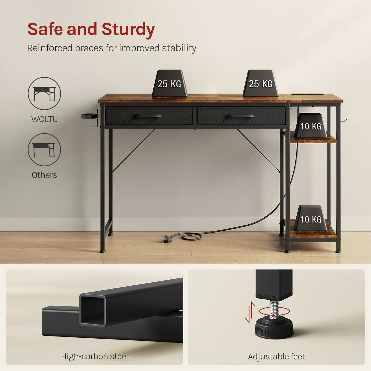 BukkitBow - Modern Bureau met 2 Laden - Stopcontact & USB - 120cm