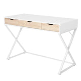 Wit BukkitBow modern bureau met lades, hout en metaal, 110x50 cm, stevig en ruim, geschikt voor kantoor of thuiswerk.