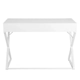 BukkitBow modern bureau met lades, hout en metaal, 110x50 cm, stevig en ruim, wit, geschikt voor thuis of kantoor