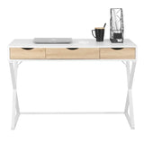 BukkitBow modern bureau met lades, hout en metaal, wit, 110x50 cm, stevig en ruim, geschikt voor kantoor of thuiswerkruimte.