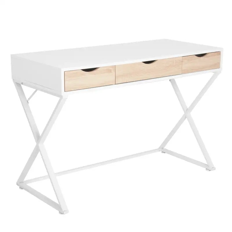 BukkitBow modern bureau met lades, wit, hout en metaal, 110x50 cm, stevig en ruim, geschikt voor kantoor of thuiswerkruimte
