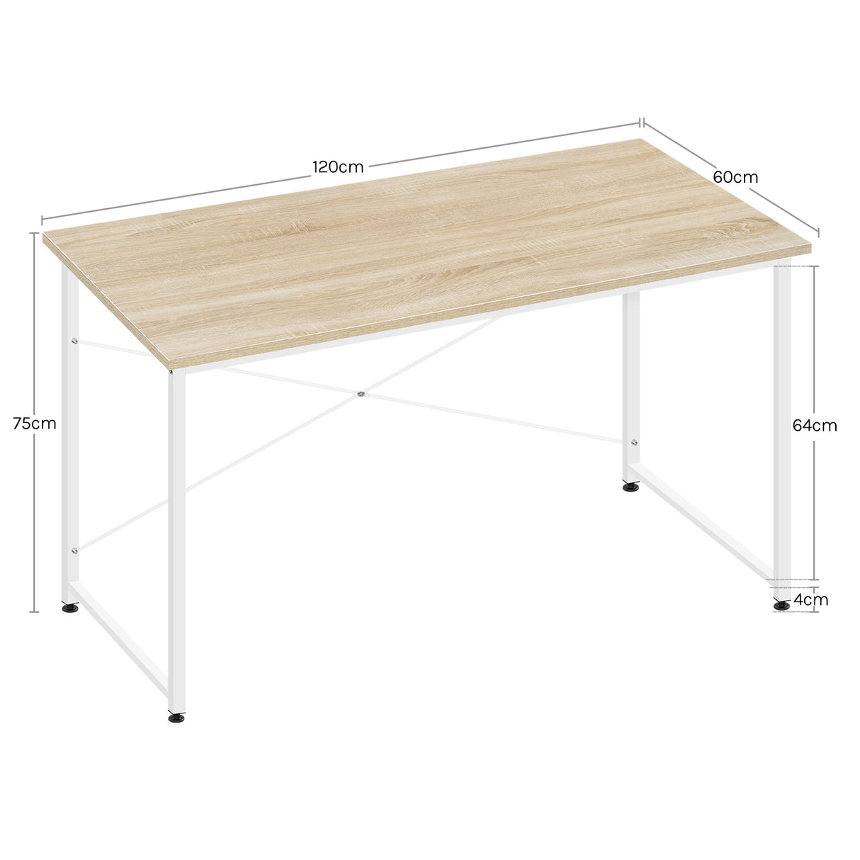 Moderne BukkitBow bureau met metalen frame, industrieel en robuust ontwerp, zichtbaar met houten oppervlak en metalen poten.