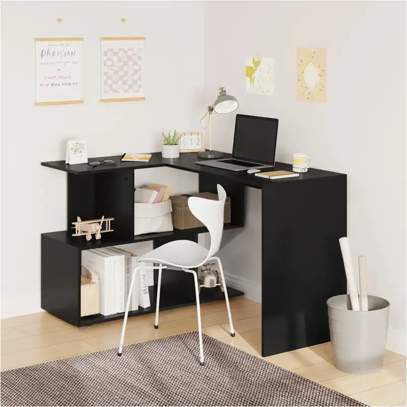 BukkitBow modern hoekbureau met opbergkast, wit of zwart, stabiel en ruim ontwerp, 100x40cm of 80x50cm, voor thuis of kantoor