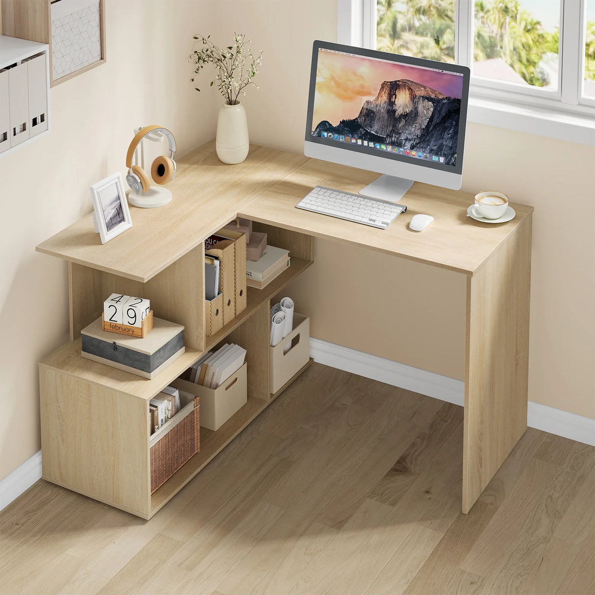 BukkitBow - Modern HoekBureau met 4 Open Opbergvakken