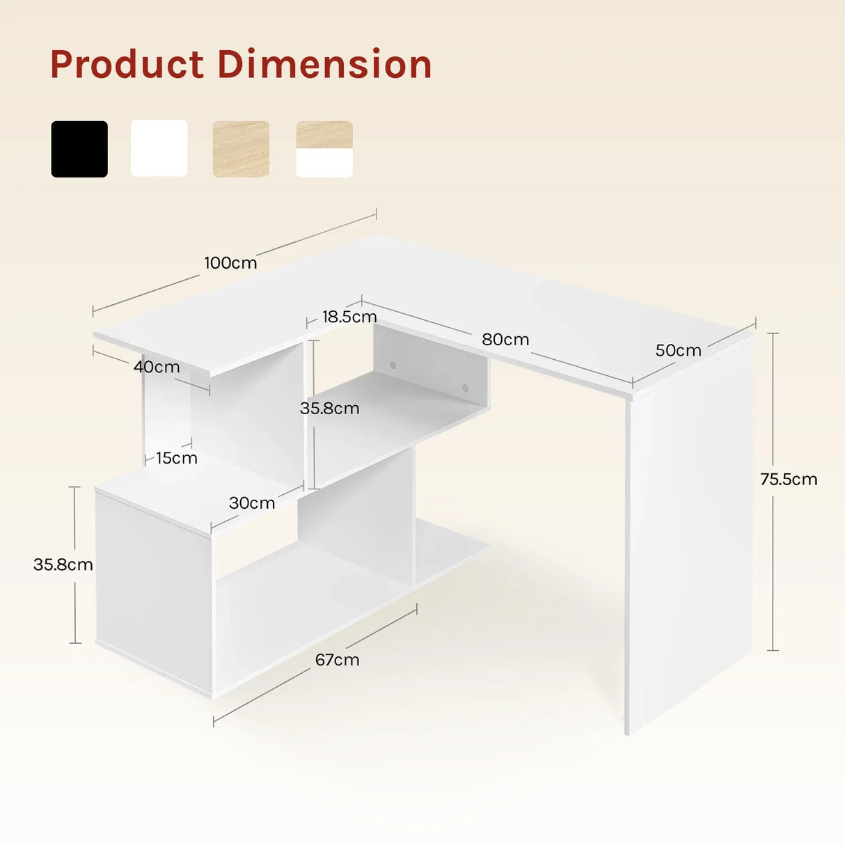 BukkitBow - Modern HoekBureau met 4 Open Opbergvakken