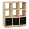 Moderne BukkitBow vakkenkast met 3 stoffen laden en open boekenkast, ideaal voor opberg- en displaydoeleinden.