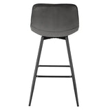 Moderne BukkitBow barkruk van fluweel met metalen frame, ergonomische rugleuning en zithoogte van 64,5 cm.